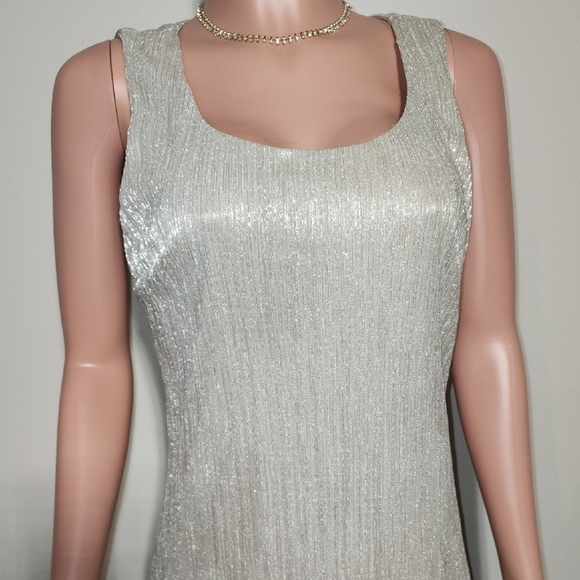 Elegant Silver Midi Dress with Shawl - Picture 8 of 14